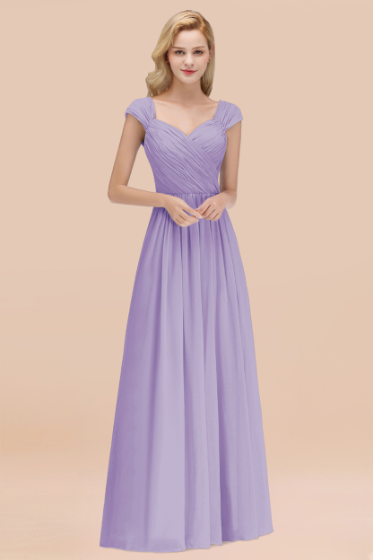 A-Line Chiffon Straps Sweetheart Sleeveless Floor-Length Bridesmaid Dress with Ruffles