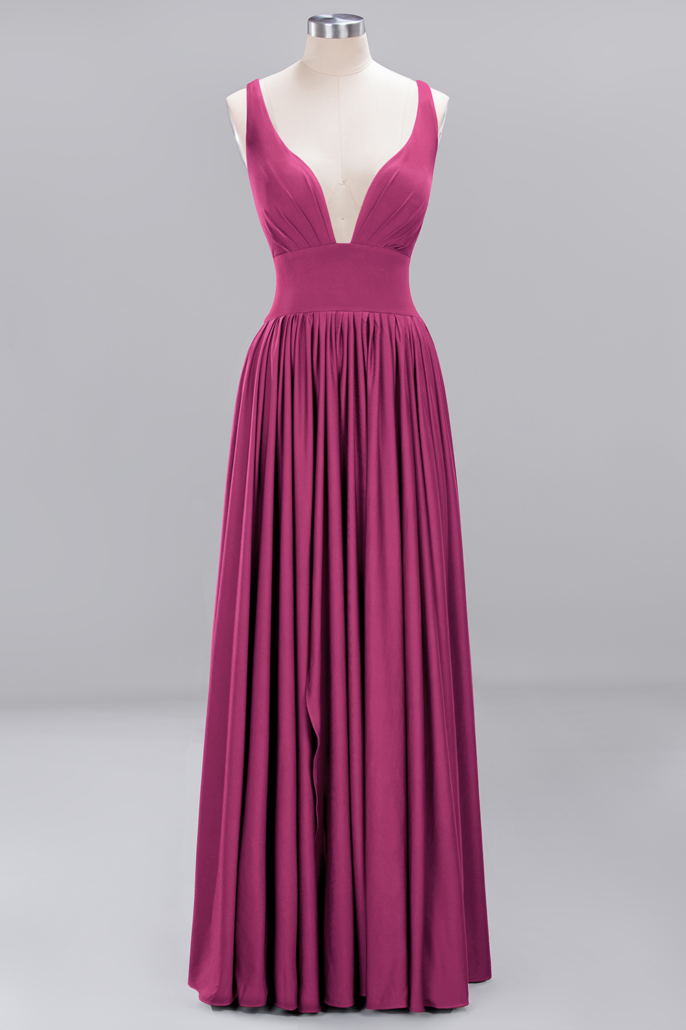 A-Line V-Neck Sleeveless Long Ruffles Bridesmaid Dress