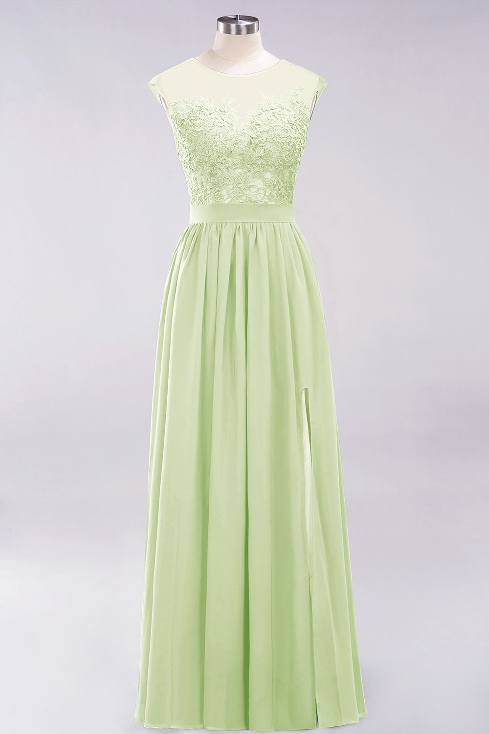 A-line Chiffon Lace Jewel Sleeveless Floor-Length Bridesmaid Dresses with Appliques
