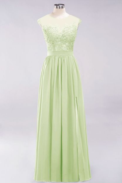 A-line Chiffon Lace Jewel Sleeveless Floor-Length Bridesmaid Dresses with Appliques