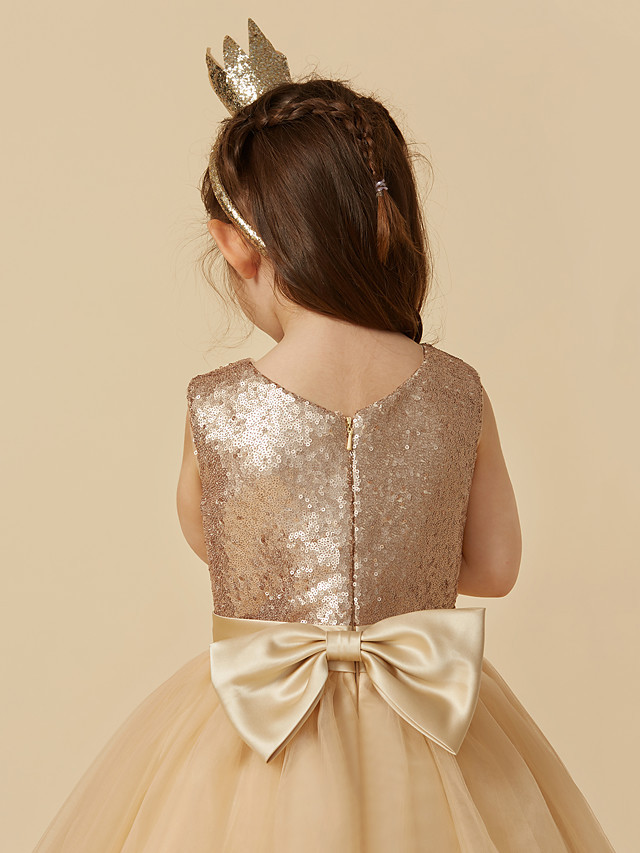 Princess Ankle Length Pageant Flower Girl Dresses - Tulle / Sequined Sleeveless Jewel Neck With Sash / Ribbon / Bow(S)
