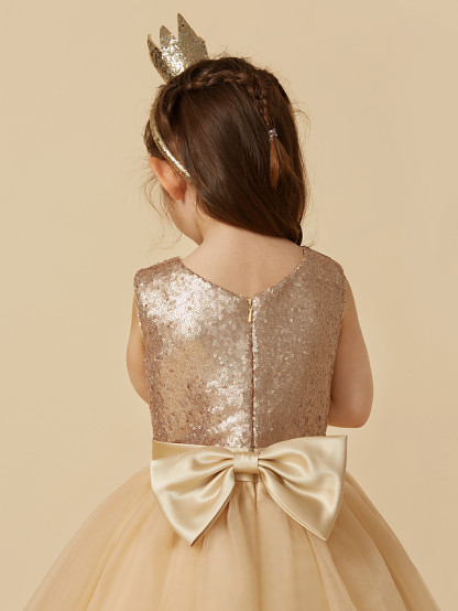 Princess Ankle Length Pageant Flower Girl Dresses - Tulle / Sequined Sleeveless Jewel Neck With Sash / Ribbon / Bow(S)