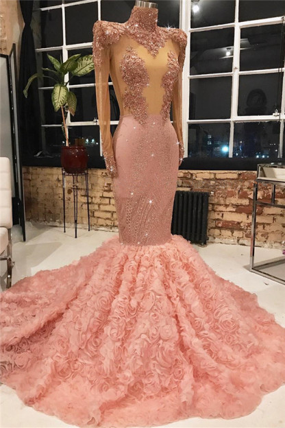 Exquisite High Neck Appliques Mermaid Prom Dress