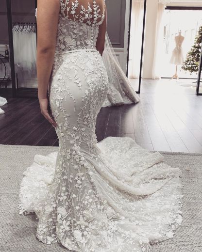 Elegant Long Off the Shoulder Appliques Lace Backless Floor-length Mermaid Wedding Dresses