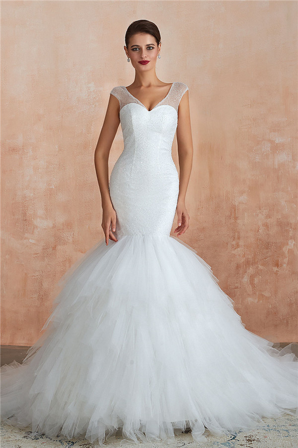 Graceful Sequin Lace-up Mermaid Tulle Wedding Dress