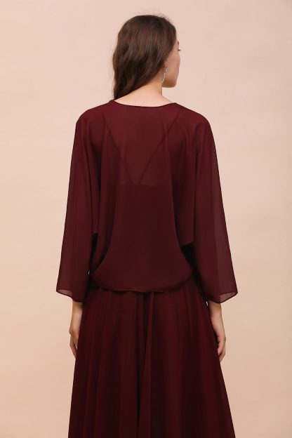 BM1088 Burgundy Long Sleeves Chiffon Special Occasions Wrap