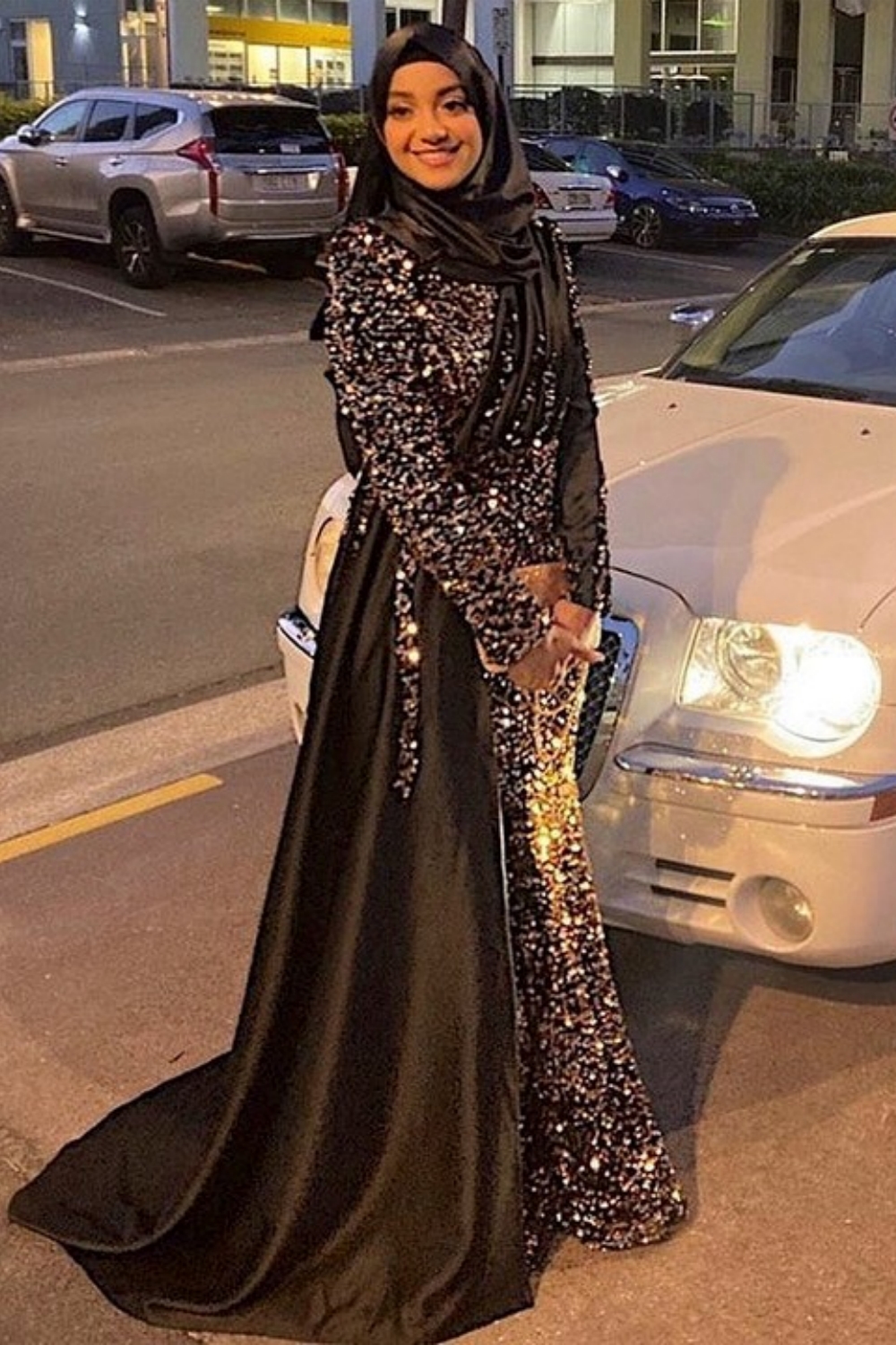 Charming Long Mermaid One Shoulder Beads Ruffle Sequins Evening Prom Dresses with Sleeves