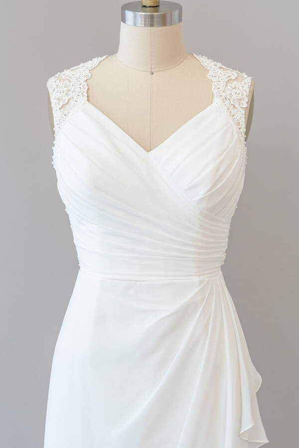 Long Sweetheart Ruffle Lace Chiffon Mermaid Wedding Dress