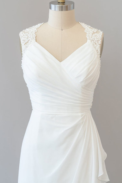 Long Sweetheart Ruffle Lace Chiffon Mermaid Wedding Dress