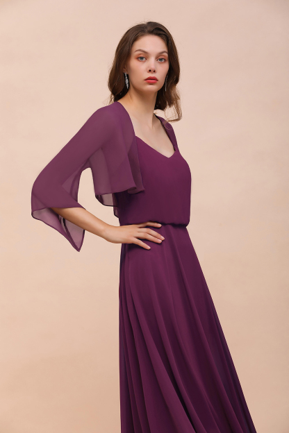 BM1089 3/4 Sleeves Grape Chiffon Special Occasions Wrap