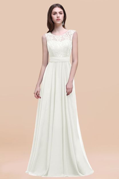 Elegant A-line Chiffon Lace Scoop Sleeveless Floor-Length Bridesmaid Dress
