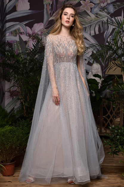 Luxury Shawl Sequined A-line Long Prom Dress