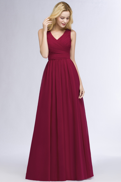 A-line Chiffon V-Neck Sleeveless Ruffles Floor-length Bridesmaid Dress