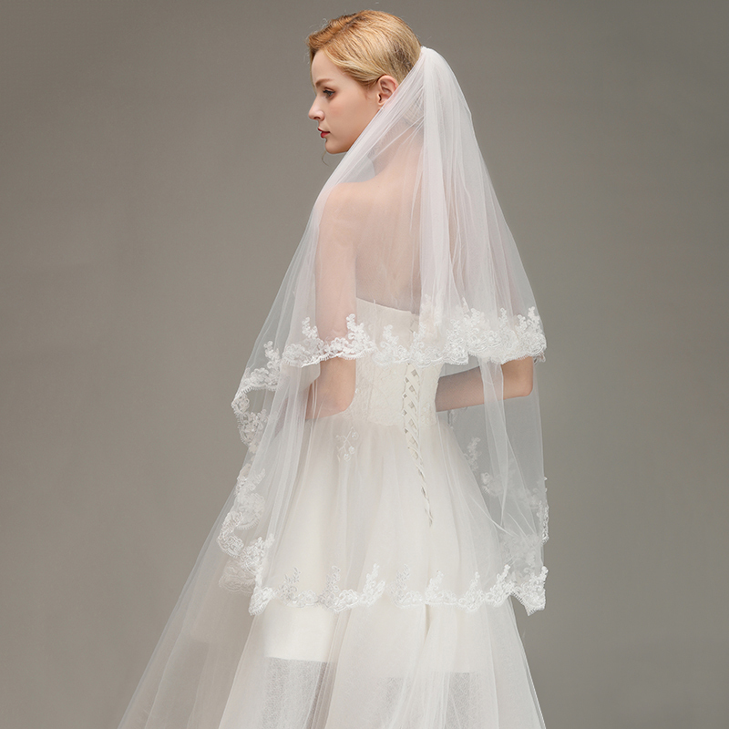 Two Layers Tulle Appliques Comb Wedding Veil