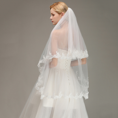 Two Layers Tulle Appliques Comb Wedding Veil
