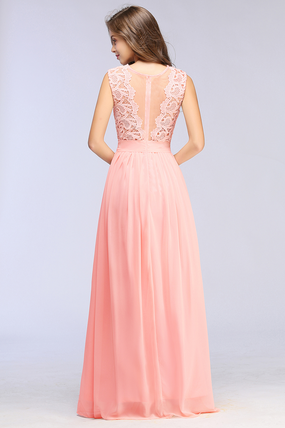 Sheath Crew Sleeveless Floor-length Lace Top Chiffon Bridesmaid Dresses