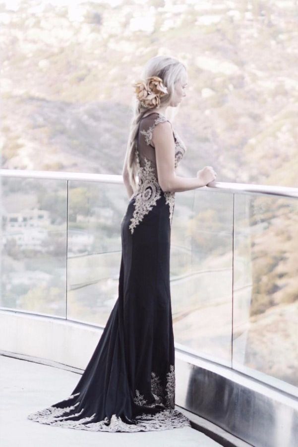 Mermaid Appliques Chiffon Court Train Evening Dress