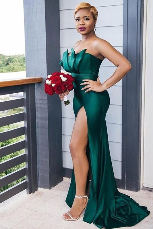 Dark Green Mermaid Side Split Bridesmaid Dresses Mixed Styles