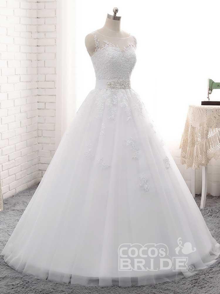 Elegant Long Tulle Lace-Up Ball Gown Wedding Dresses