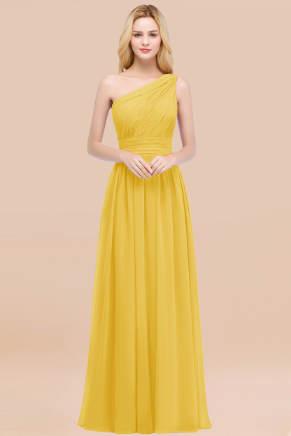 Elegant A-Line Chiffon One-Shoulder Sleeveless Ruffles Floor-Length Bridesmaid Dresses