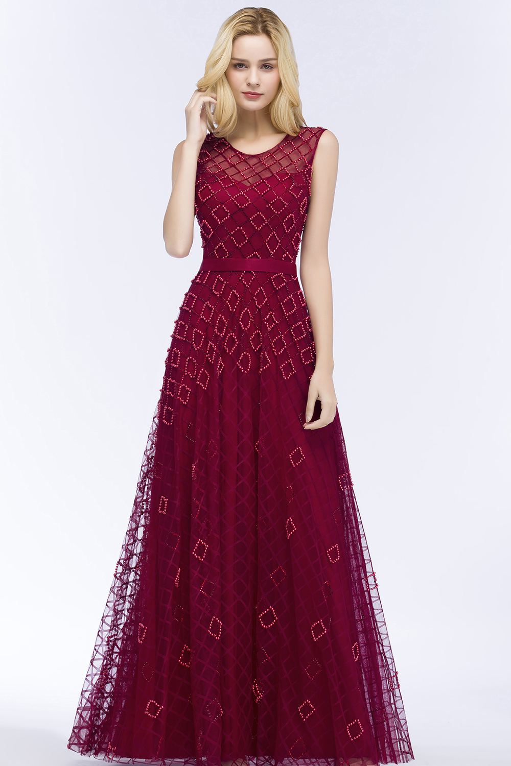 Beading A-Line Scoop Sleeveless Long Evening Dress