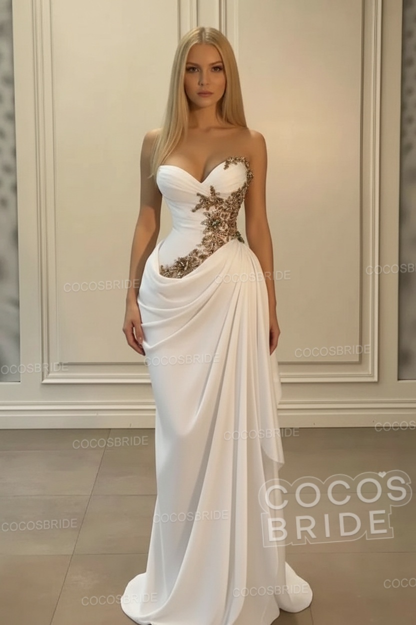 Sweetheart Mermaid Long Chiffon Prom Dress with Beads