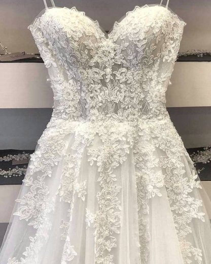 A Line Lace Wedding Dress Princess White Long Formal Bridal Gown