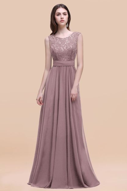 Elegant A-line Chiffon Lace Scoop Sleeveless Floor-Length Bridesmaid Dress