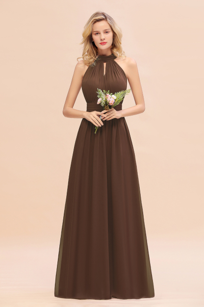 BM0758 Glamorous High-Neck Halter Bridesmaid Affordable Dresses with Ruffle