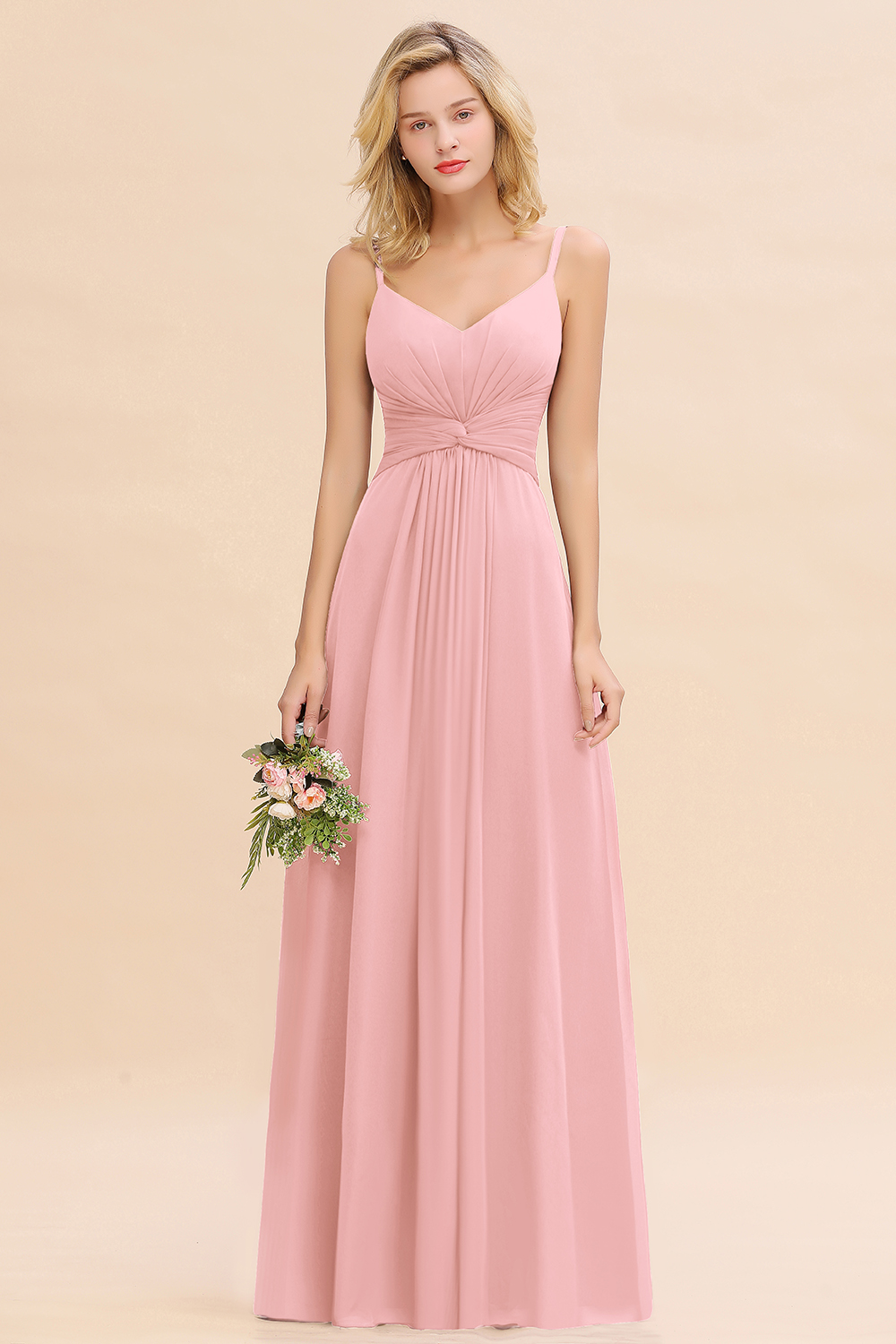 Elegant A-line Ruffles Spaghetti Straps Bridesmaid Dress