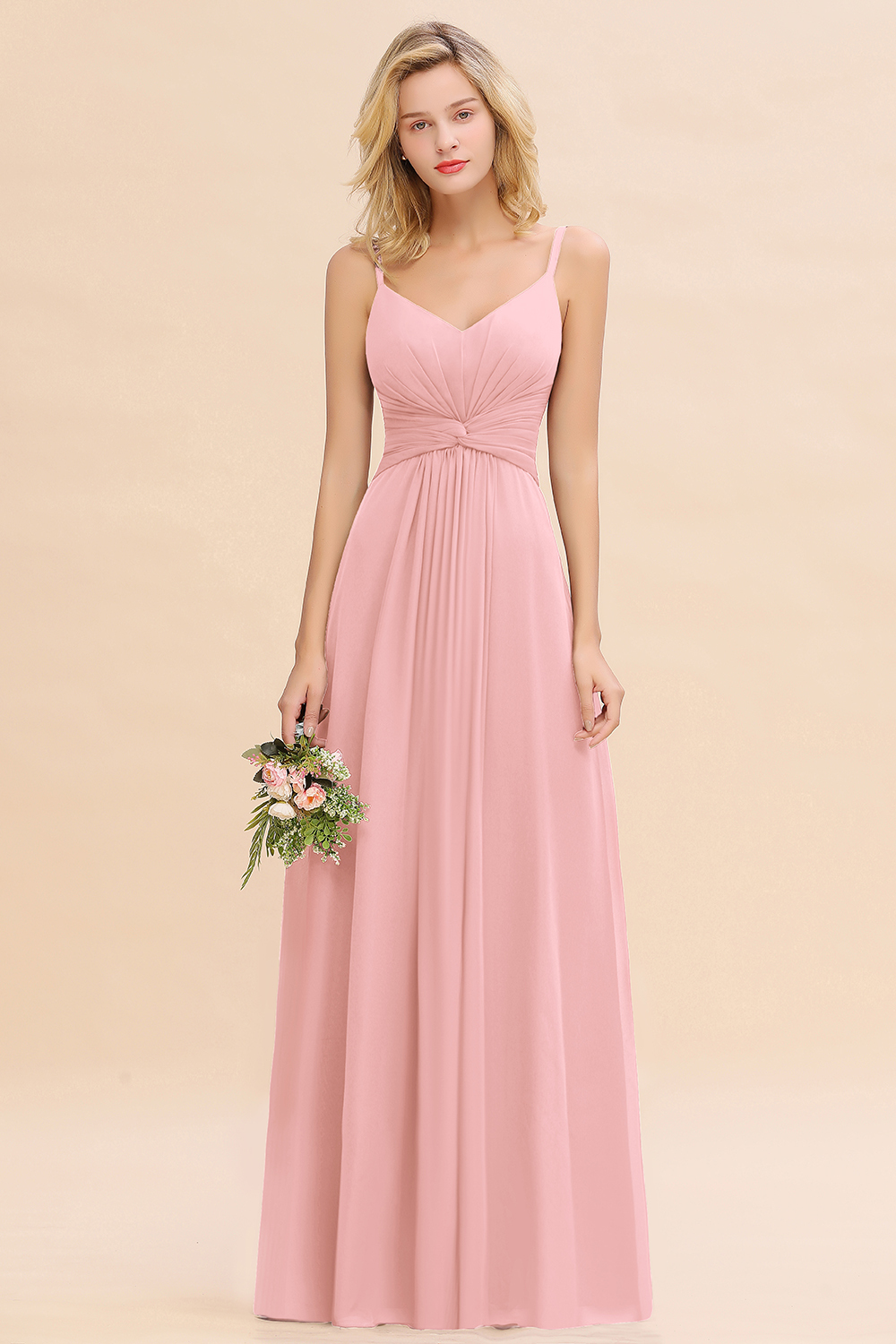 Elegant A-line Ruffles Spaghetti Straps Bridesmaid Dress