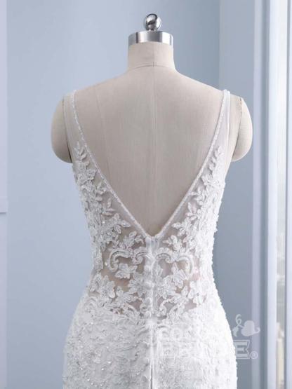 Elegant Long V-neck Lace Mermaid Tulle Wedding Dresses