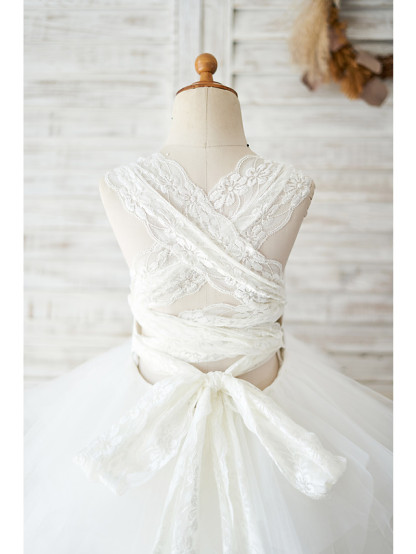 Ball Gown Floor Length Wedding / Birthday Flower Girl Dresses - Lace / Tulle Sleeveless Jewel Neck With Tiered