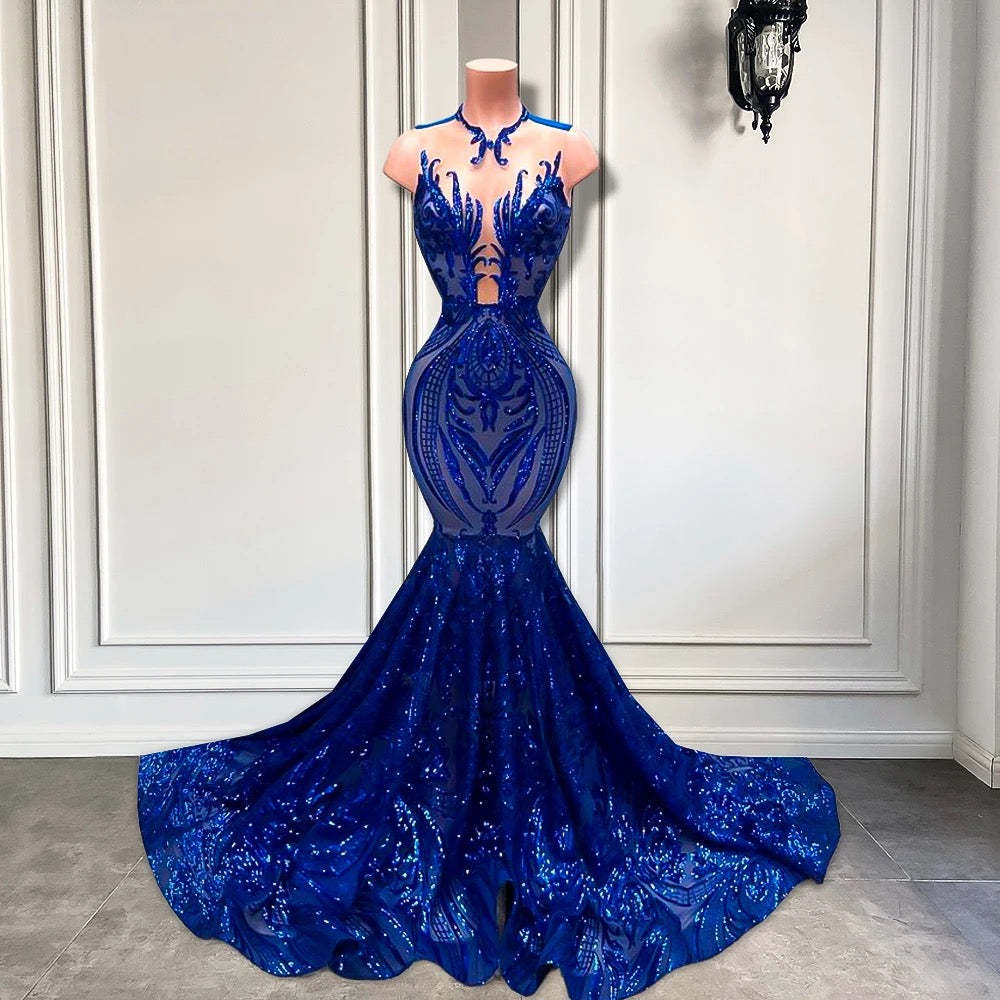 Royal Blue Long Mermaid Sweetheart Sequin Prom Dresses