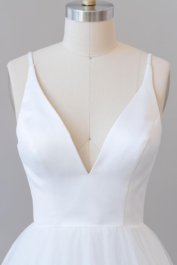 Beautiful Long V-neck Tulle A-line Wedding Dress