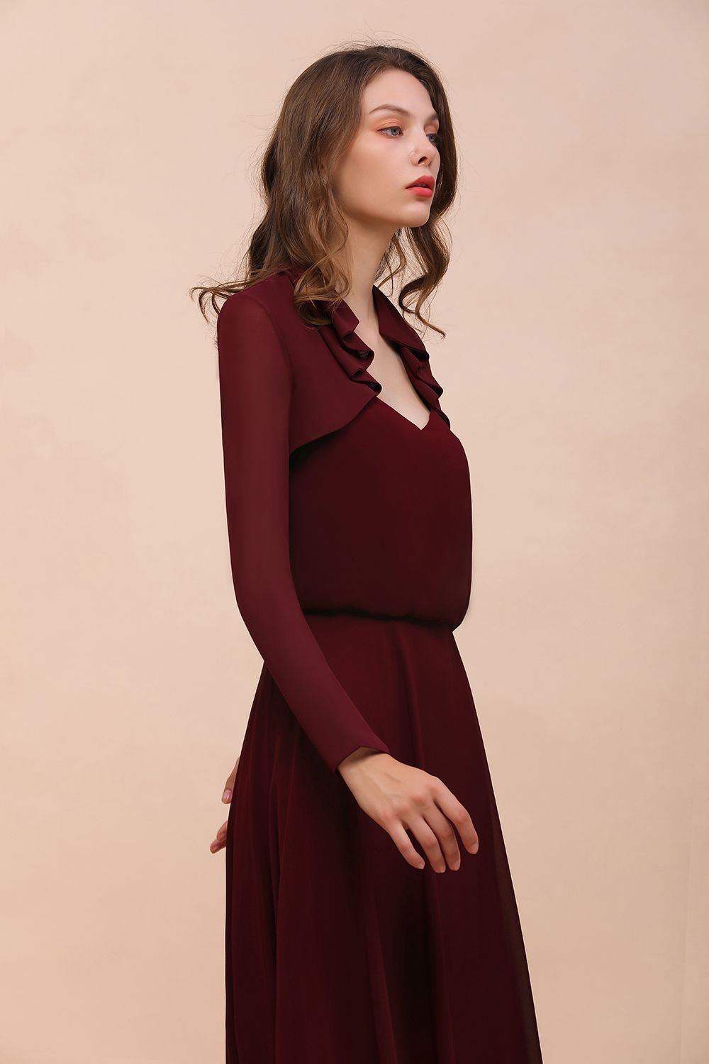 BM1891 Long Sleeves Burgundy Chiffon Wedding Wraps