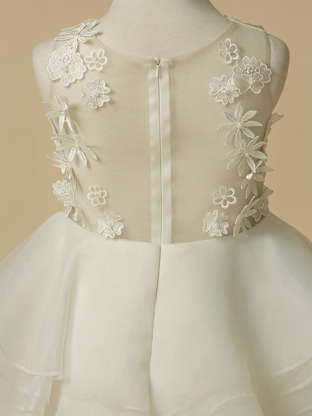 A-Line Knee Length Wedding / First Communion Flower Girl Dresses - Lace / Organza Sleeveless Scoop Neck With Lace