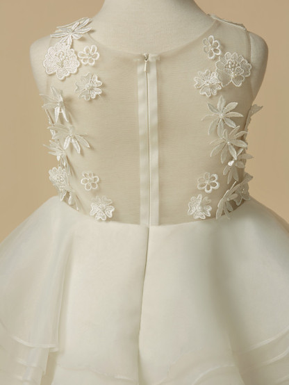A-Line Knee Length Wedding / First Communion Flower Girl Dresses - Lace / Organza Sleeveless Scoop Neck With Lace
