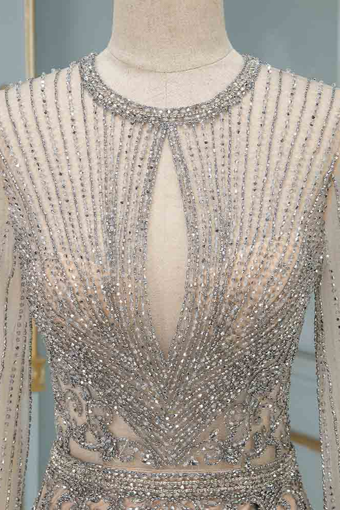 Long Sleeves Keyhole Bateau Mermaid Formal Evening Dress With Beading