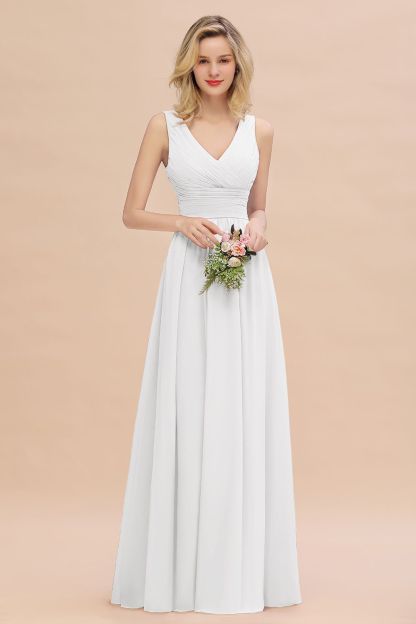 Elegant A-line V-Neck Ruffles Long Bridesmaid Dress