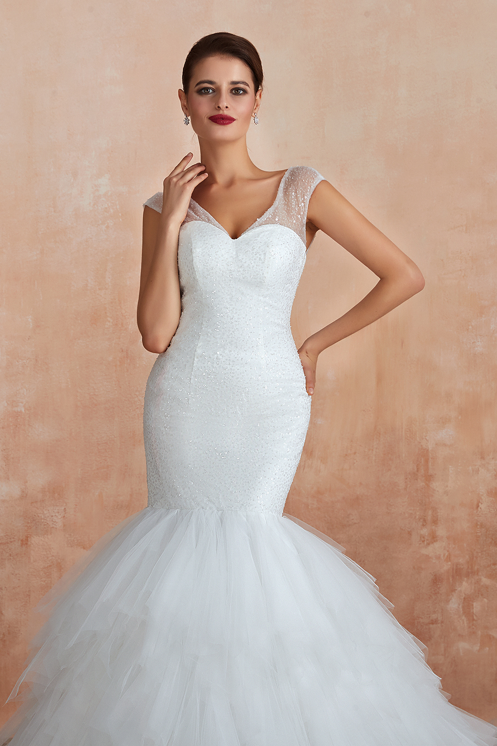 Graceful Sequin Lace-up Mermaid Tulle Wedding Dress