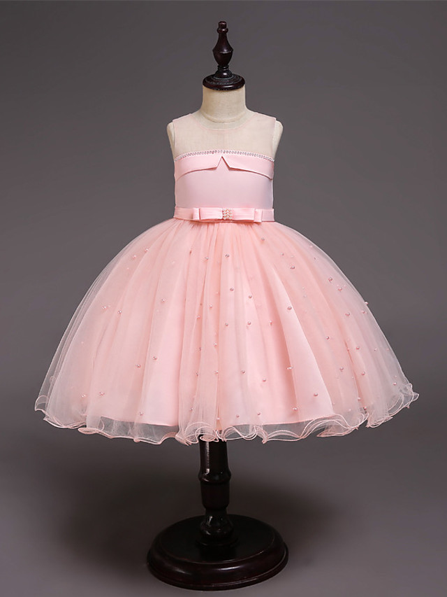 Princess Knee Length Wedding / Party / Pageant Flower Girl Dresses - Satin / Tulle / Cotton Sleeveless Jewel Neck With Belt / Crystals / Beading