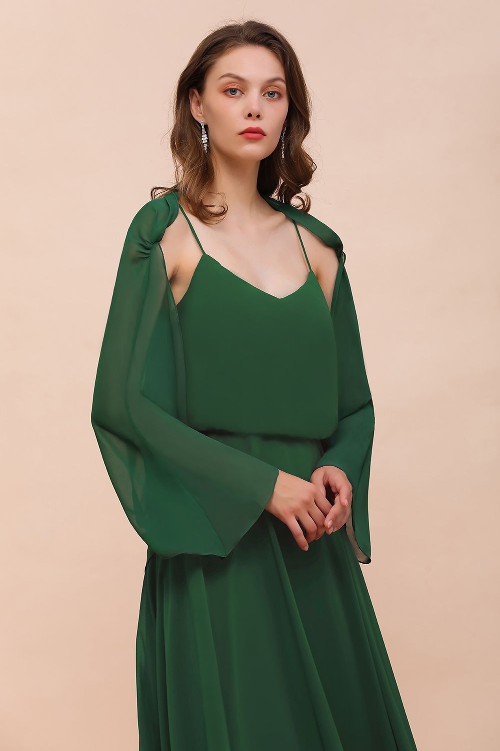 BM1893 Dark Green Long Sleeve Chiffon Special Occasion Wraps