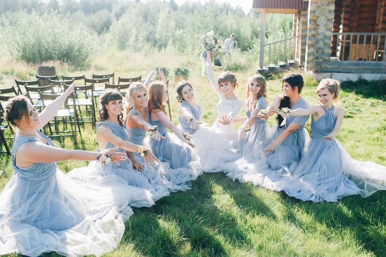 Elegant A-line Multiway Tulle Floor-length Backless Bridesmaid Dresses