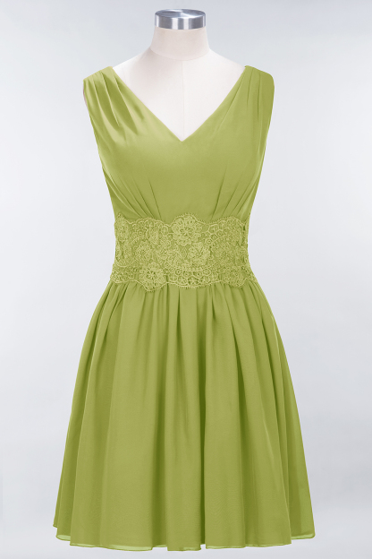 A-line Chiffon Lace V-Neck Sleeveless Mini Bridesmaid Dresses
