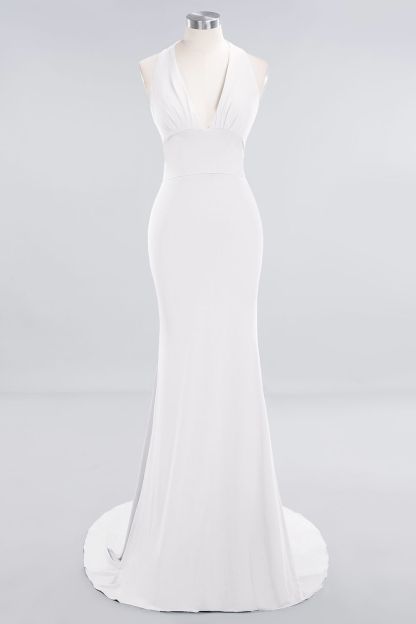 Elegant Halter Deep V-neck Open Back Floor-length Mermaid Prom Dress
