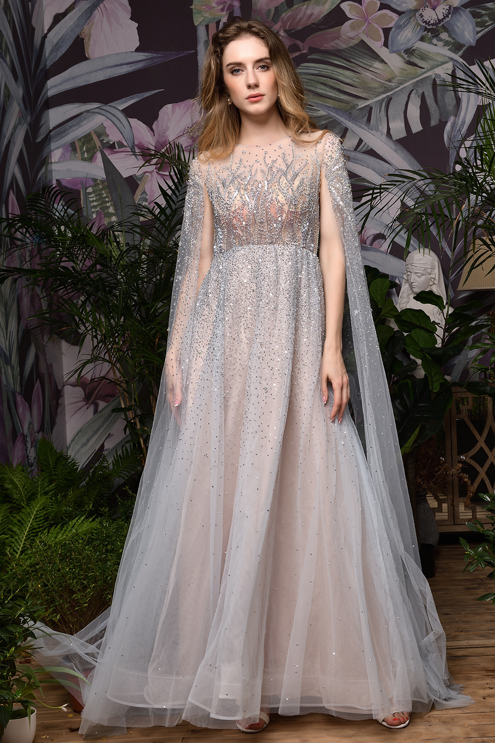 Luxury Shawl Sequined A-line Long Prom Dress