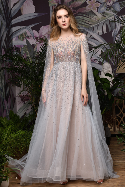 Luxury Shawl Sequined A-line Long Prom Dress