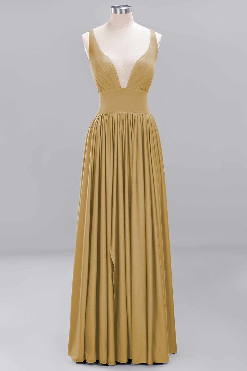 A-Line V-Neck Sleeveless Long Ruffles Bridesmaid Dress