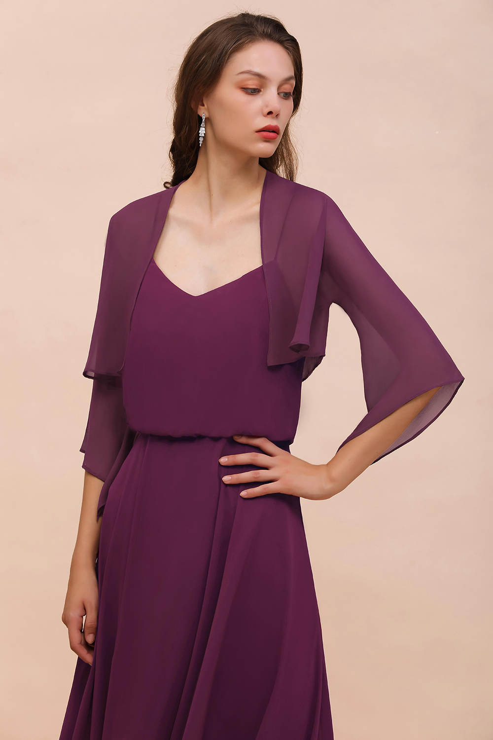 BM1089 3/4 Sleeves Grape Chiffon Special Occasions Wrap
